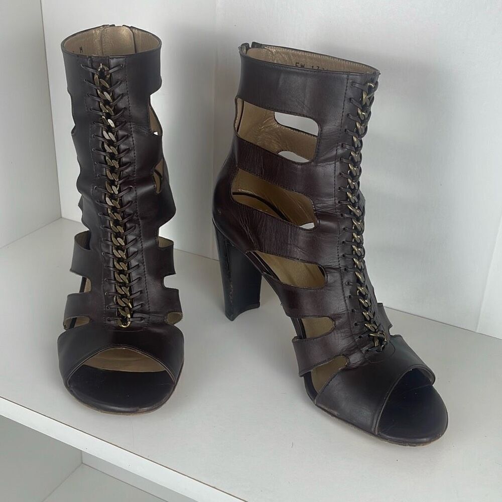 Stuart Weitzman Legroom Caged Leather Gladiator Bootie Sandals 7